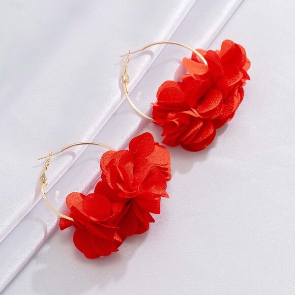 Colorful Flower Earrings White Floral Hoop Earrings Elegant Camellia Huggie Earr - Picture 3 of 5